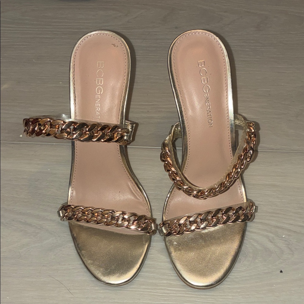 BCBGeneration Gold Chain Strap Sandals
